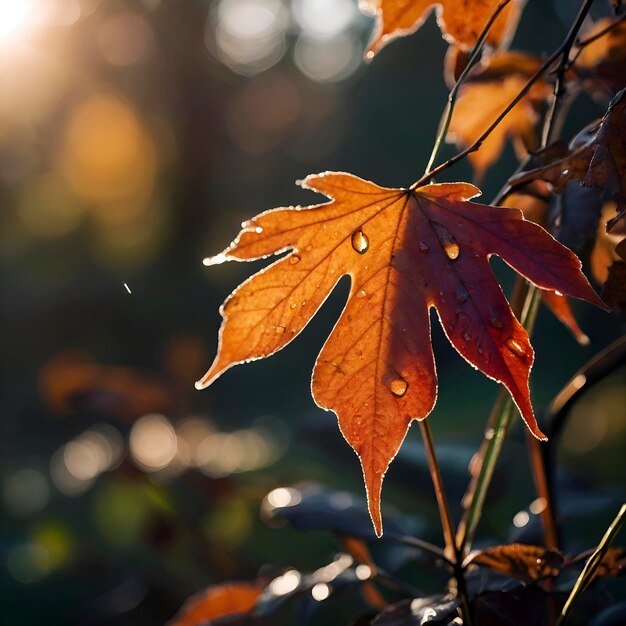 PSD herbstmorgen mit morgensonne und funkelndem tau