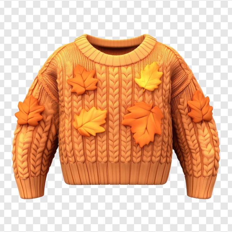 PSD herbstpullover 3d-symbol, minimalistisches cartoon-isolat auf durchsichtigem hintergrund