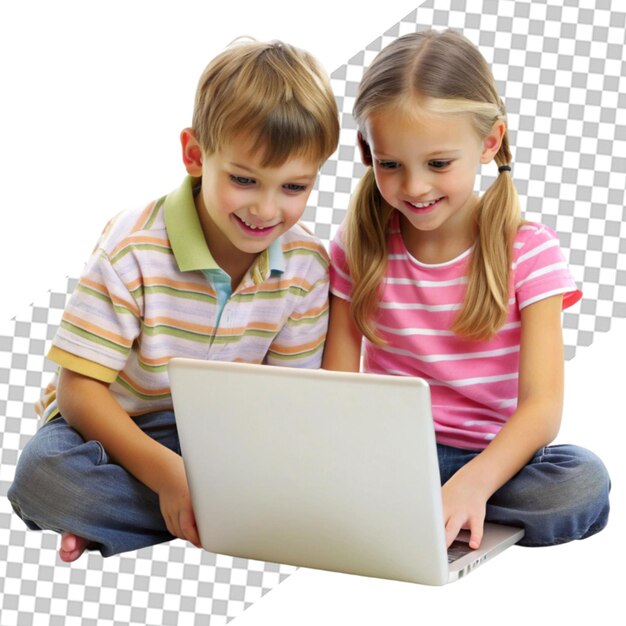 Hermanos de alto ángulo usando juntos la computadora portátil