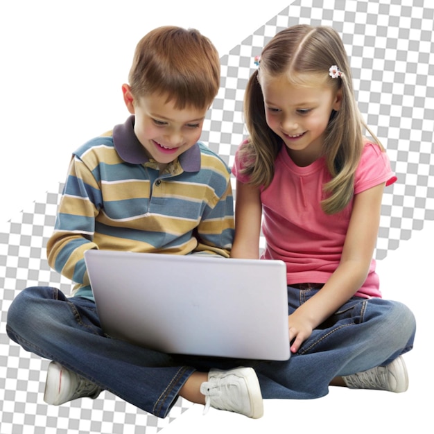 Hermanos de alto ángulo usando juntos la computadora portátil