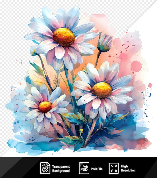 PSD hermosa acuarela oxeye margarita flores clipart y hojas acuarela elementos florales acuarela flores acuarela pinturas acuarelas flores flores imágenes flores imágenes flores png psd