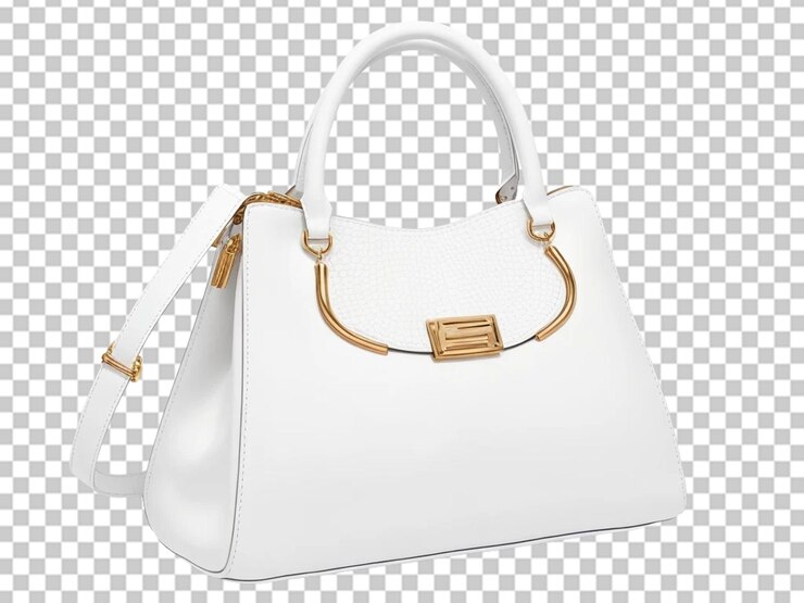 PSD una hermosa bolsa de la moda femenina de cuero con fondo transparente