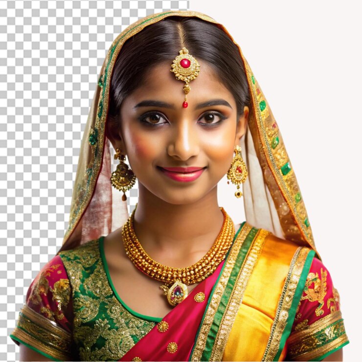 PSD una hermosa chica tradicional india en un fondo transparente