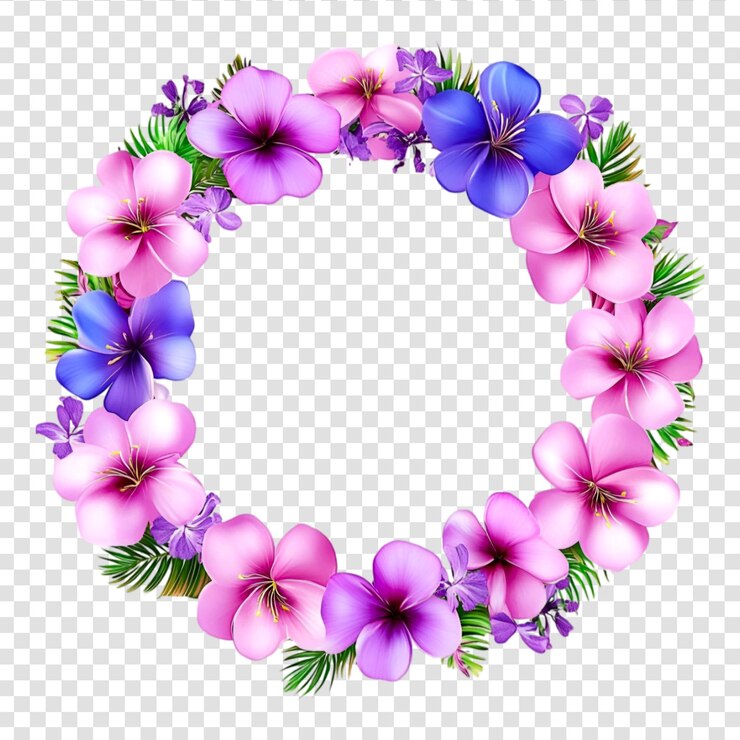 PSD una hermosa corona floral con hojas en un fondo transparente
