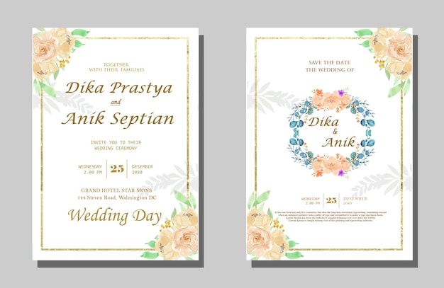 hermosa corona floral plantilla de tarjeta de invitación de boda psd premium