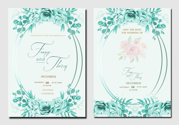 PSD hermosa corona floral plantilla de tarjeta de invitación de boda psd