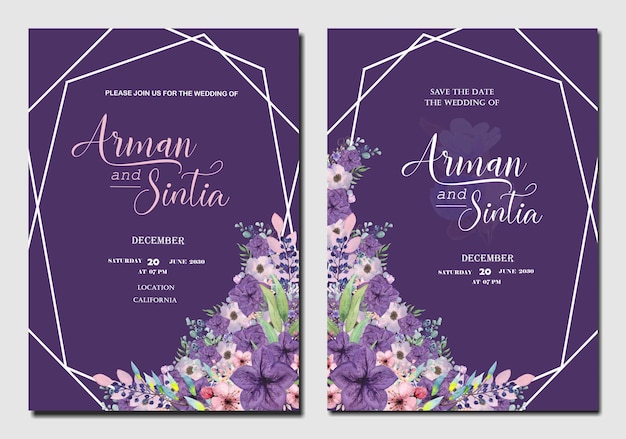 Hermosa corona floral plantilla de tarjeta de invitación de boda psd