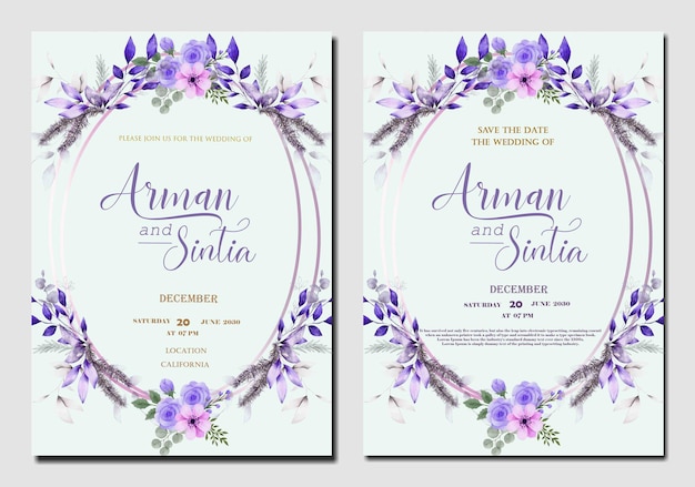 Hermosa corona floral plantilla de tarjeta de invitación de boda psd