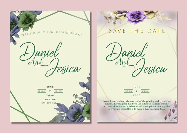 hermosa corona floral plantilla de tarjeta de invitación de boda PSD