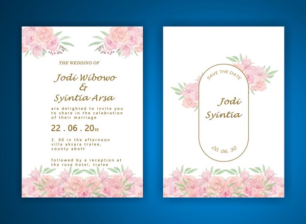 PSD hermosa corona floral plantilla de tarjeta de invitación de boda psd