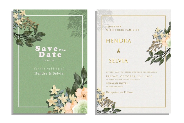 hermosa corona floral plantilla de tarjeta de invitación de boda PSD