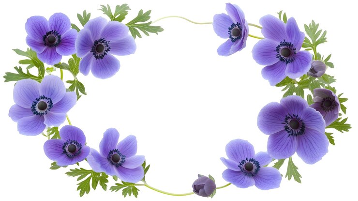 PSD una hermosa corona de flores de anémona púrpura