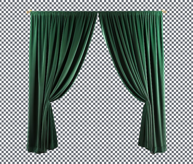 Una hermosa cortina de color verde aislada sobre un fondo transparente