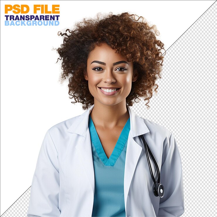 PSD hermosa enfermera médica en un fondo transparente