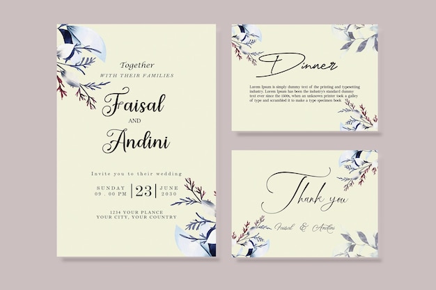 PSD hermosa granate y melocotón floral y hojas tarjeta de invitación de boda psd