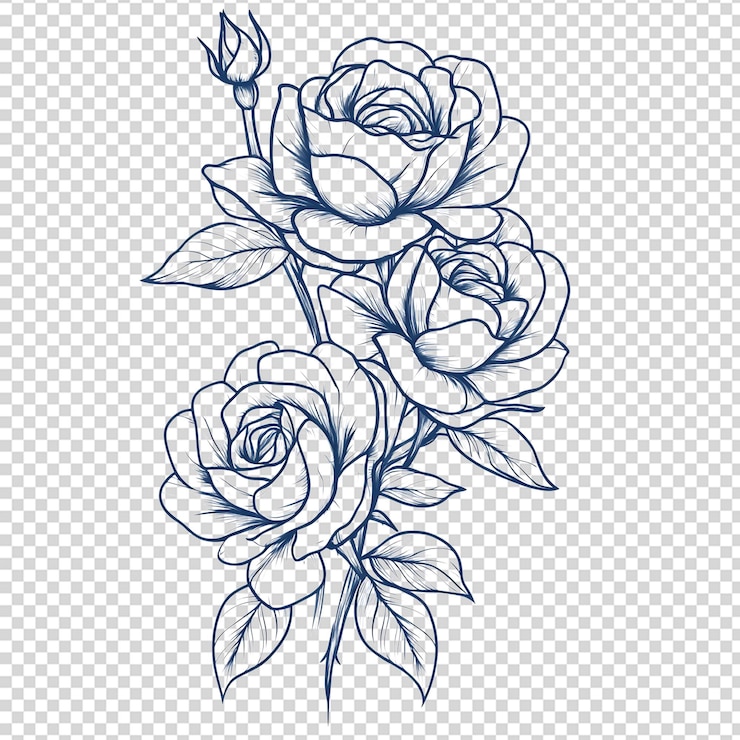 PSD una hermosa ilustración de rosas monocromáticas