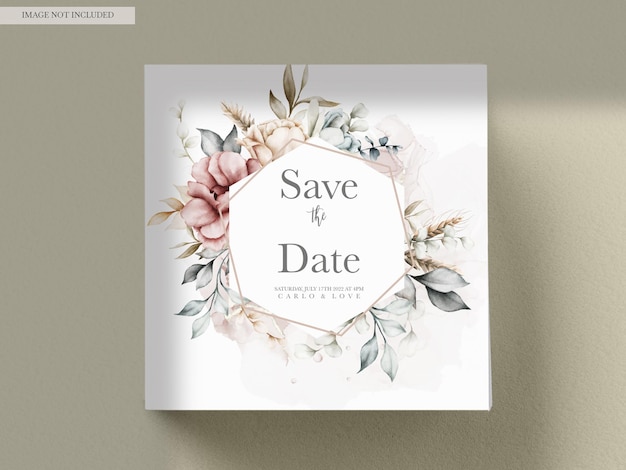 hermosa invitación de boda vintage con corona floral acuarela