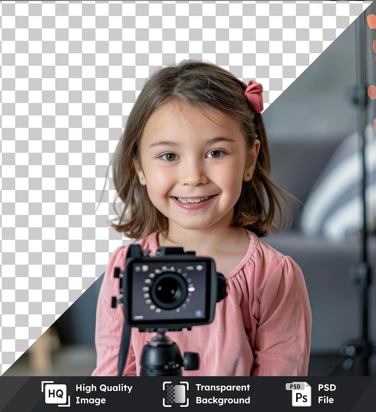 PSD una hermosa y linda bloguera está grabando un video para sus seguidores.