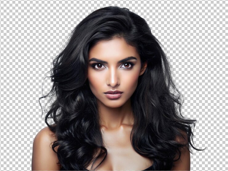 PSD hermosa modelo con el cabello negro