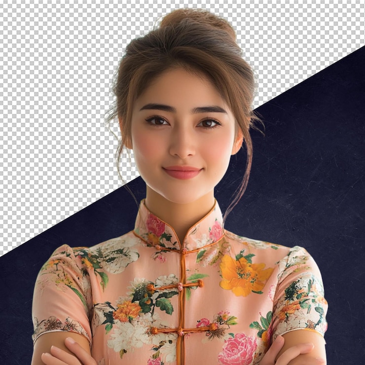PSD la hermosa mujer asiática en cheongsam
