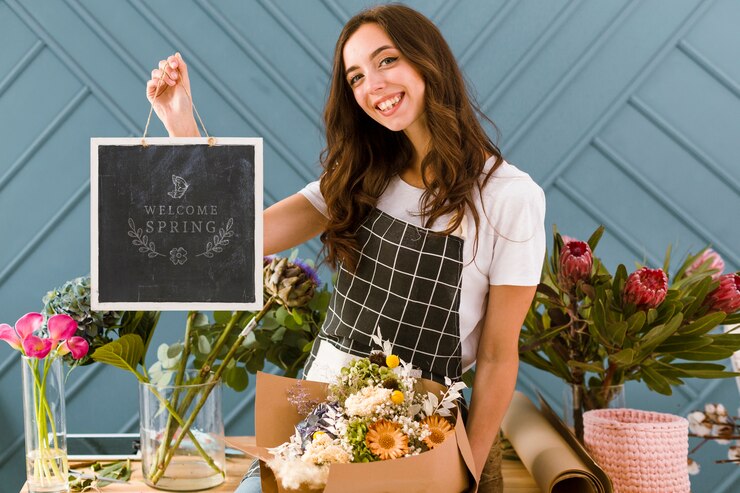 PSD hermosa mujer con cartel con maqueta