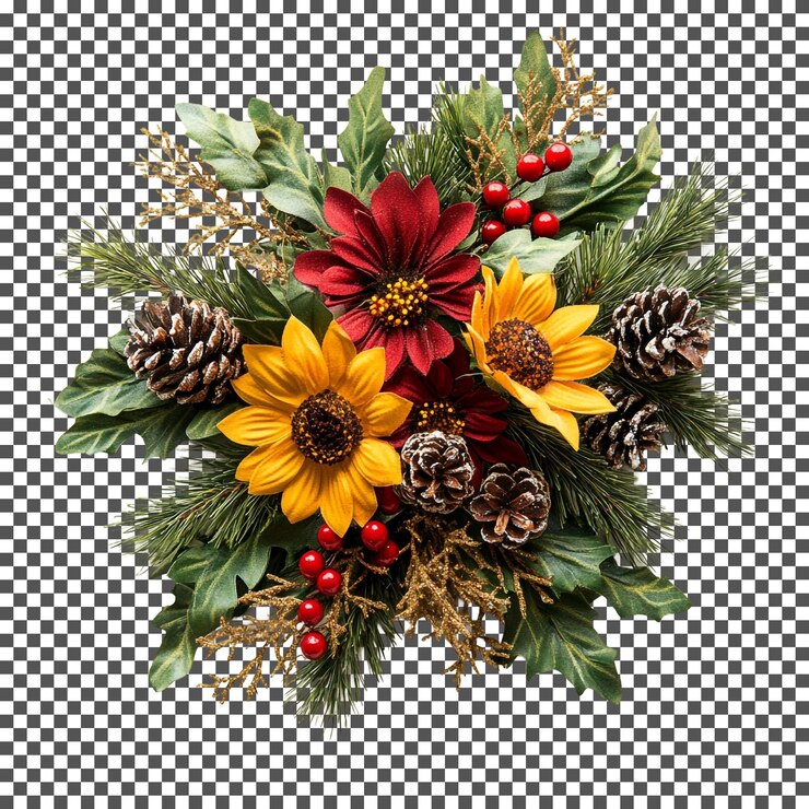 PSD la hermosa navidad de los girasoles silvestres aislada sobre un fondo transparente