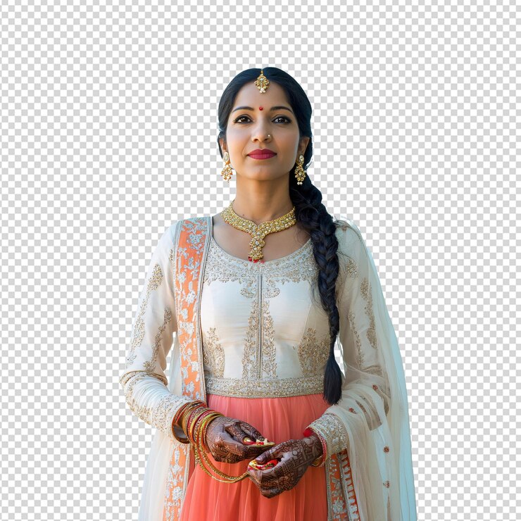 PSD la hermosa novia india con su vestimenta tradicional