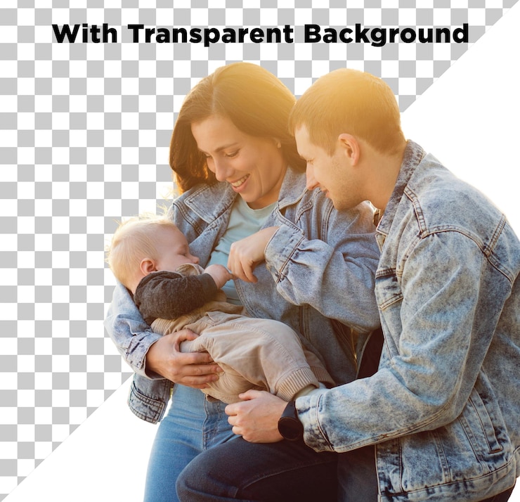 PSD una hermosa pareja joven con un bebé en los brazos png psd aislado en un fondo transparente