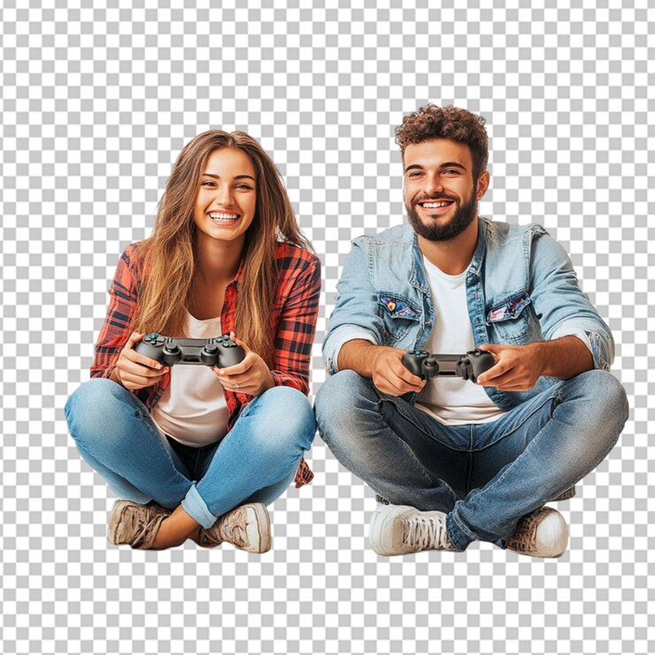 PSD una hermosa pareja jugando videojuegos en la consola sobre un fondo transparente