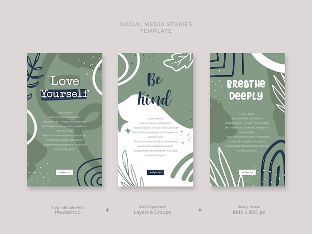 Hermosa plantilla abstracta de historias de redes sociales pintada a mano