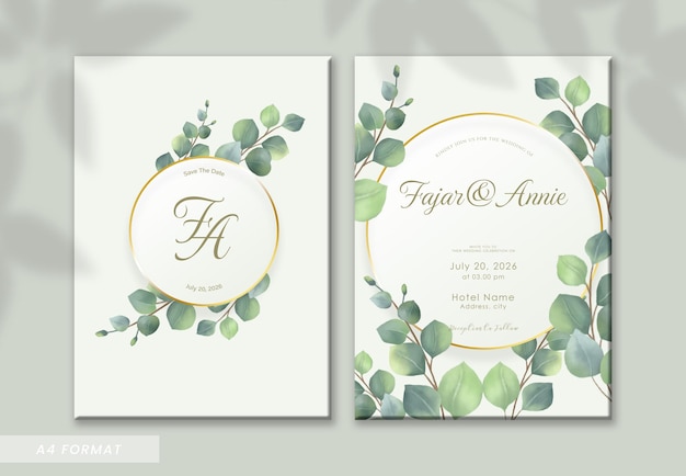 hermosa plantilla de invitación de boda de eucalipto acuarela