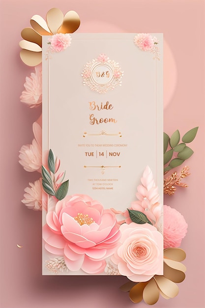 Hermosa plantilla de invitación de boda minimalista floral moderna