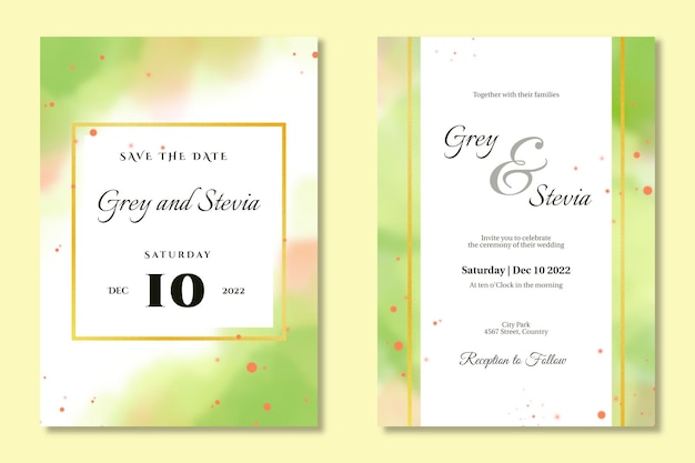 Hermosa plantilla de tarjeta de invitación de boda en acuarela