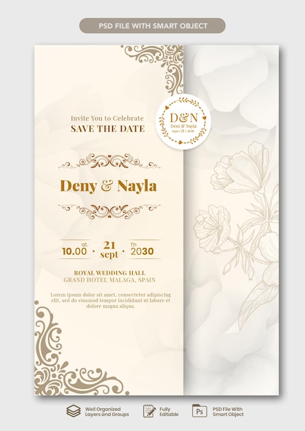Hermosa plantilla de tarjeta de invitación de boda en acuarela