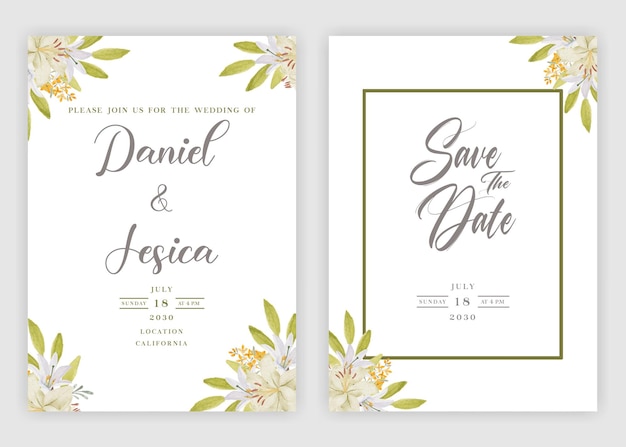 Hermosa plantilla de tarjeta de invitación de boda con corona floral