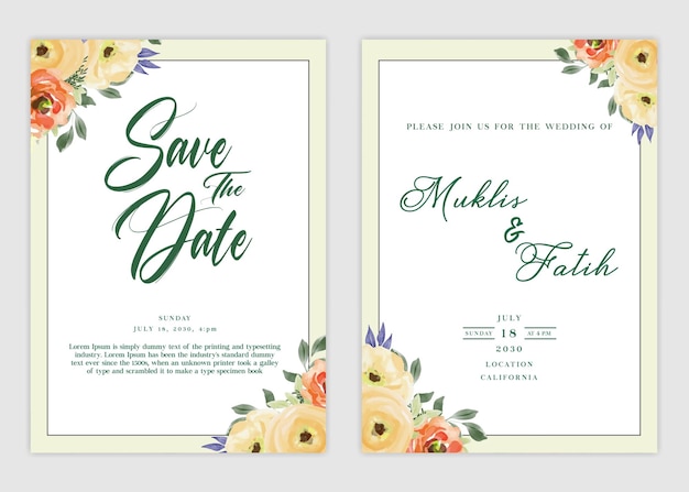 Hermosa plantilla de tarjeta de invitación de boda con corona floral