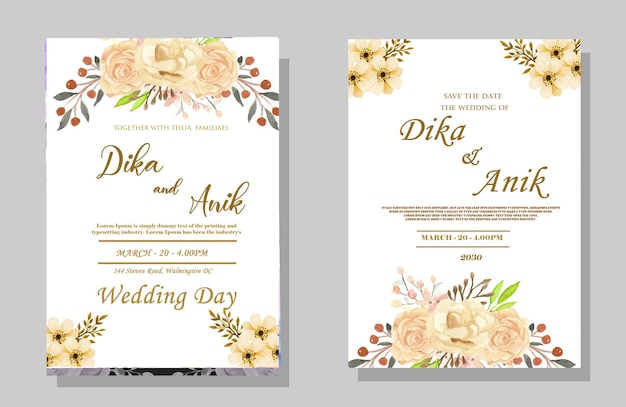hermosa plantilla de tarjeta de invitación de boda con corona floral