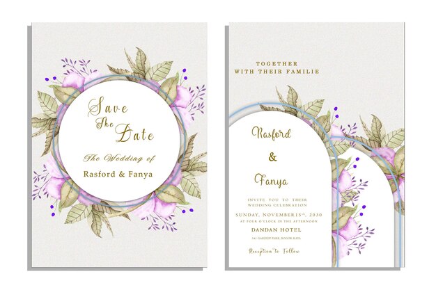 hermosa plantilla de tarjeta de invitación de boda con corona floral