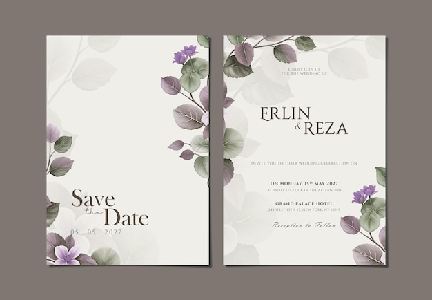 hermosa plantilla de tarjeta de invitación de boda con flores psd