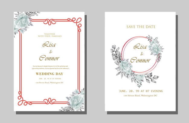 PSD hermosa plantilla de tarjeta de invitación de boda con marco floral psd premium