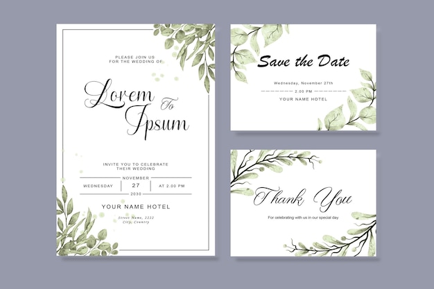 Hermosa plantilla de tarjeta de invitación de boda con marco floral PSD Premium