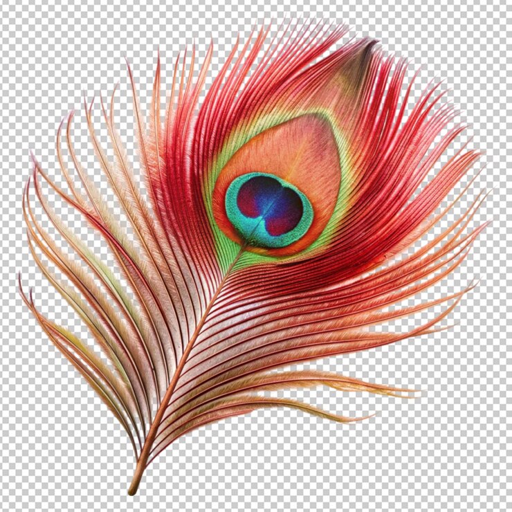 PSD una hermosa pluma de pavo real carmesí aislada sobre un fondo transparente