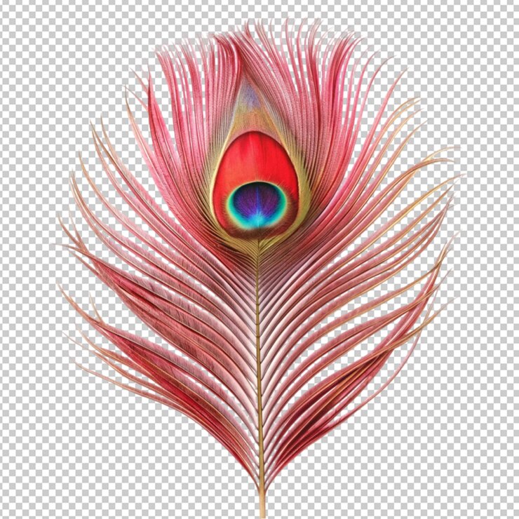 PSD una hermosa pluma de pavo real carmesí aislada sobre un fondo transparente