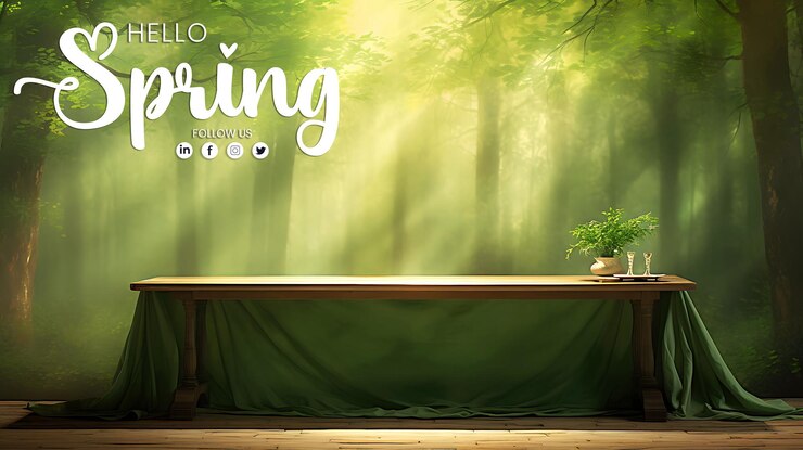 PSD la hermosa primavera borrosa con un fondo de mesa de madera