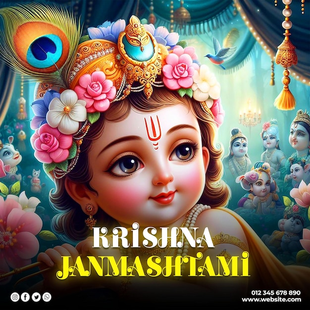 PSD una hermosa publicación en las redes sociales del festival de krishna janmashtami