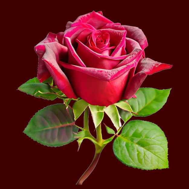 PSD una hermosa rosa roja con leps verdes.