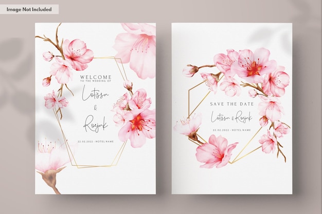 hermosa tarjeta de invitación de acuarela floral de flor de cerezo rosa