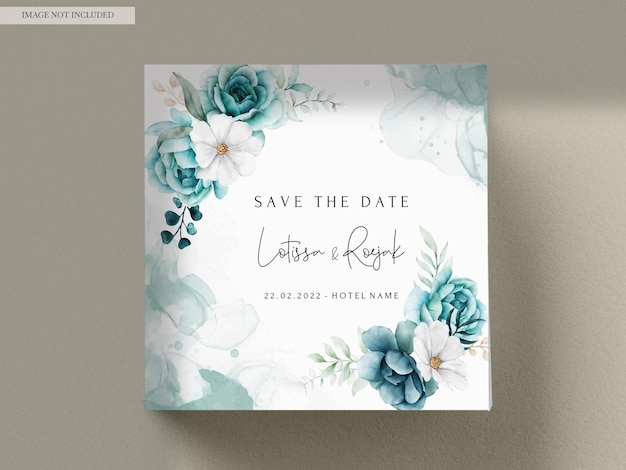 PSD hermosa tarjeta de invitación de boda con acuarela floral tosca