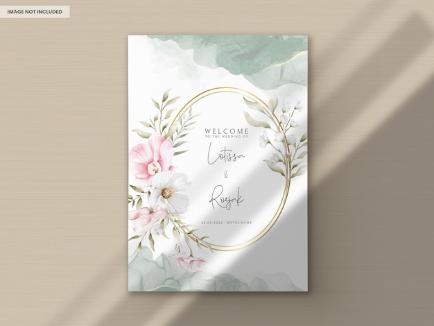 PSD hermosa tarjeta de invitación de boda con elegante floral vintage