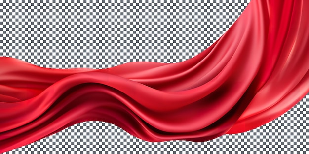 Hermosa tela de seda roja voladora aislada sobre fondo transparente
